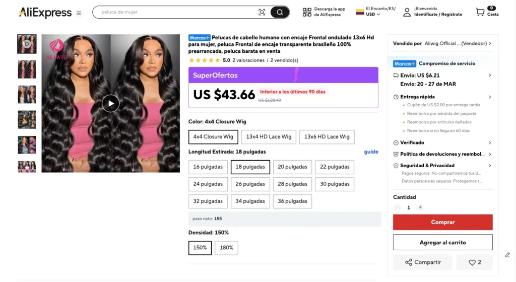 aliexpress pelucas para comprar desde mexico y españa