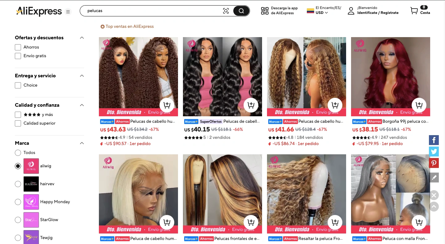 pelucas de aliexpress